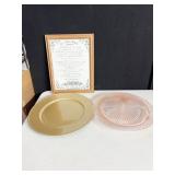 PINK FOOTED SERVING PLATE, PLASTIC CHARGER, WALL