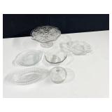 PEDESTAL CAKE PLATE, DIVIDED DISH, COVERED BOWL,