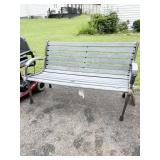 WOODEN PARK BENCH SOLID HAS REPAIR ON LEFT ARM