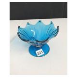 FANCY BLUE GLASS CANDY DISH