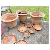 4 TERRA COTTA PLANTERS WITH WATER DISHES