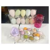 CERAMIC EGGS, EASTER LIGHTS, JAR, ETC.