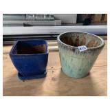 2 GLAZED POTTERY PLANTERS