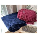 TWO SOFT BLANKETS ONE BLUE ONE BURGUNDY