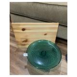 GLASS CAKE PLATE & WOOD CUTTING BOARD