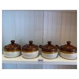 FOUR HANDLED SOUP CROCKS WITH LIDS