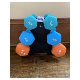 DUMB BELL WEIGHTS 3LB, 5LB, 8LB WITH STAND