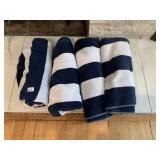 4 BLUE AND WHITE BEACH TOWELS
