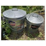 TWO GALVANIZED CANS WITH LIDS