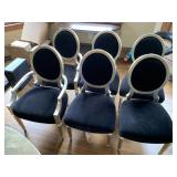 SIX MCM GOLD WITH BLACK FABRIC ROUND BACK CHAIRS
