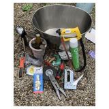GALVANIZED TUB, HACKSAW, STAPLER, HOSE ENDS, ETC.