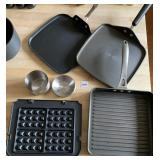 TWO CALPHALON AND ONE CIRCULON GRIDDLE, TWO