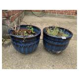 BLUE GLAZED PLANTERS 17X 15