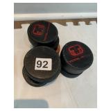 9 RUBBER HOCKEY PUCKS INCL. REBUNA PUCKS & TOTAL