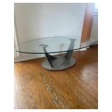 OVAL GLASS COFFEE TABLE W/ UNIQUE BASE