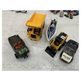 CAT FRONT LOADER, DUMP TRUCK, POLICE CAR
