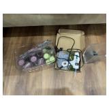 GLUE GUN, CANDLES AND GLASS HOLDERS, BAT