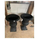 TWO BLACK PLANTER URNS PLASTIC