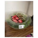 BLOWN GLASS BOWL WITH LADY BUG AND HOLLY LEAF
