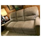 78" BEIGE MICROFIBER OVERSTUFFED SOFA, DUAL