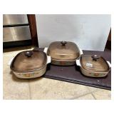 3 CORNING BAKING PANS W/ LIDS