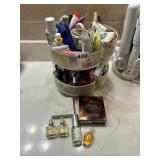 BEAUTY CADDY FILLED WITH ASSORTED COSMETICS,