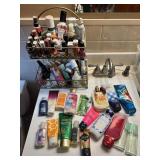 CADDY FILLED WITH NAIL POLISH, LOTIONS, ELIZABETH