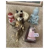 MARBLE ASH TRAY, BUDDHA STATUE, SANTA, STAINED