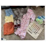 NEW SZ. 12 PANTS, M TOPS, SLIPPERS 7, ROBE ETC.
