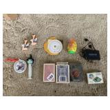 PLAYING CARDS, PEZ, BIRD/DOG TOY, FM STEREO,