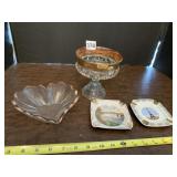 GOLD RIM CANDY DISH, HEART DISH, TRAVEL ASH TRAYS