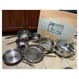 FARBER WARE FRY PAN AND SAUCE POTS MOST W/ LIDS