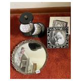 ROUND MIRRORED DRESSER TRAY, SWING OPEN 3 TIER