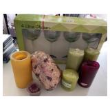 CANDLES, 4 WINE GLASSES