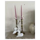 TALL BRASS CANDLE STICKS, DEPT 56 TRUMPETING