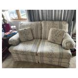 UPHOLSTERED LOVE SEAT WITH INTEGRAL BACK CUSHIONS