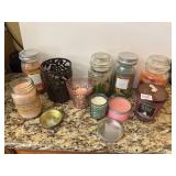 JAR CANDLES AND CANDLE HOLDER, ONES WITH LIDS ON