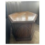 OCTAGONAL END STAND WITH STORAGE, SOME DAMAGE TO