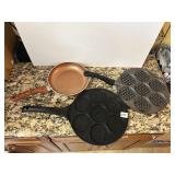 SMILEY FACE PANCAKE PAN, COPPER PAN WITH WOOD