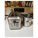 TWO SLICE TOASTER AND STAINLESS UTENSIL CROCK