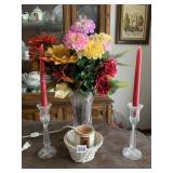 CANDLE STICKS, VASE, CANDLE WARMER