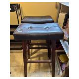 2 CHERRY TONE FAUX LEATHER BAR STOOLS