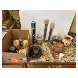 ASSORTED CANDLES, CANDLE HOLDERS, INCENSE STICKS