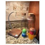 BANANA HOLDER, 2 GLASS JARS, ETC.