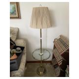 GLASS AND BRASS TONE LAMP END TABLE COMBO