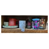 GLASSES, MUGS, COLORFUL PLATES