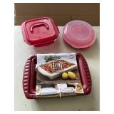 GLASS FOOD STORAGE WITH LID, FOIL PAN HOLDER,