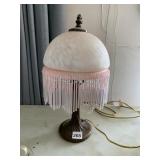 BEADED LAMP W/ GLASS SHADE