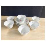 PORCELAIN ROSE TEA BOWL & SAUCER, SERVICE FOR 6