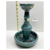 VINTAGE GREEN GLAZED CANDLESTICK HOLDER SLIGHT